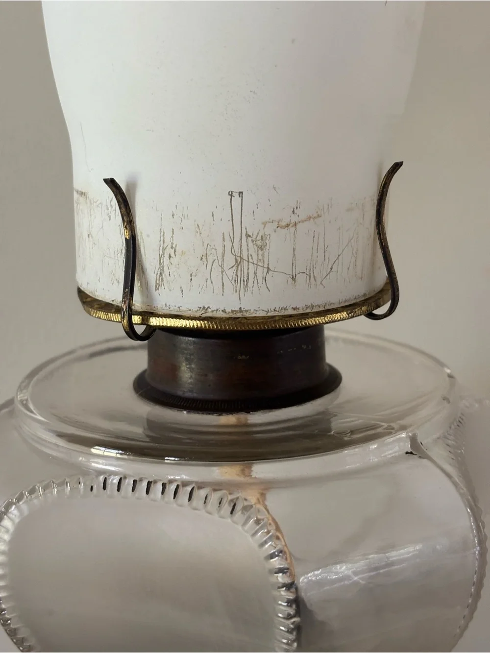 Glass Oil Lamp with Frosted Chimney - Clear & White